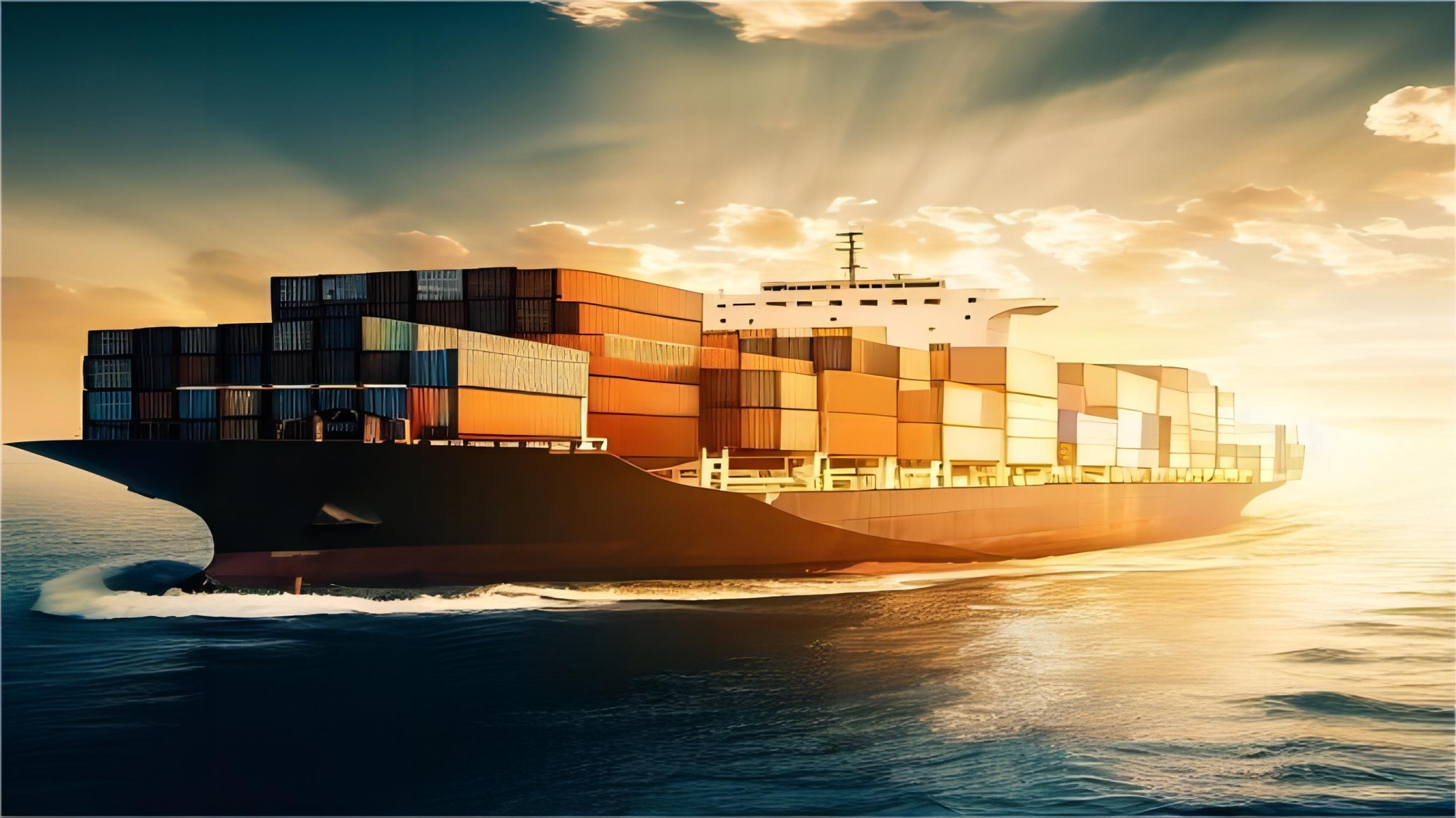 Cargo ship at port representing customs clearance China door to door Italy