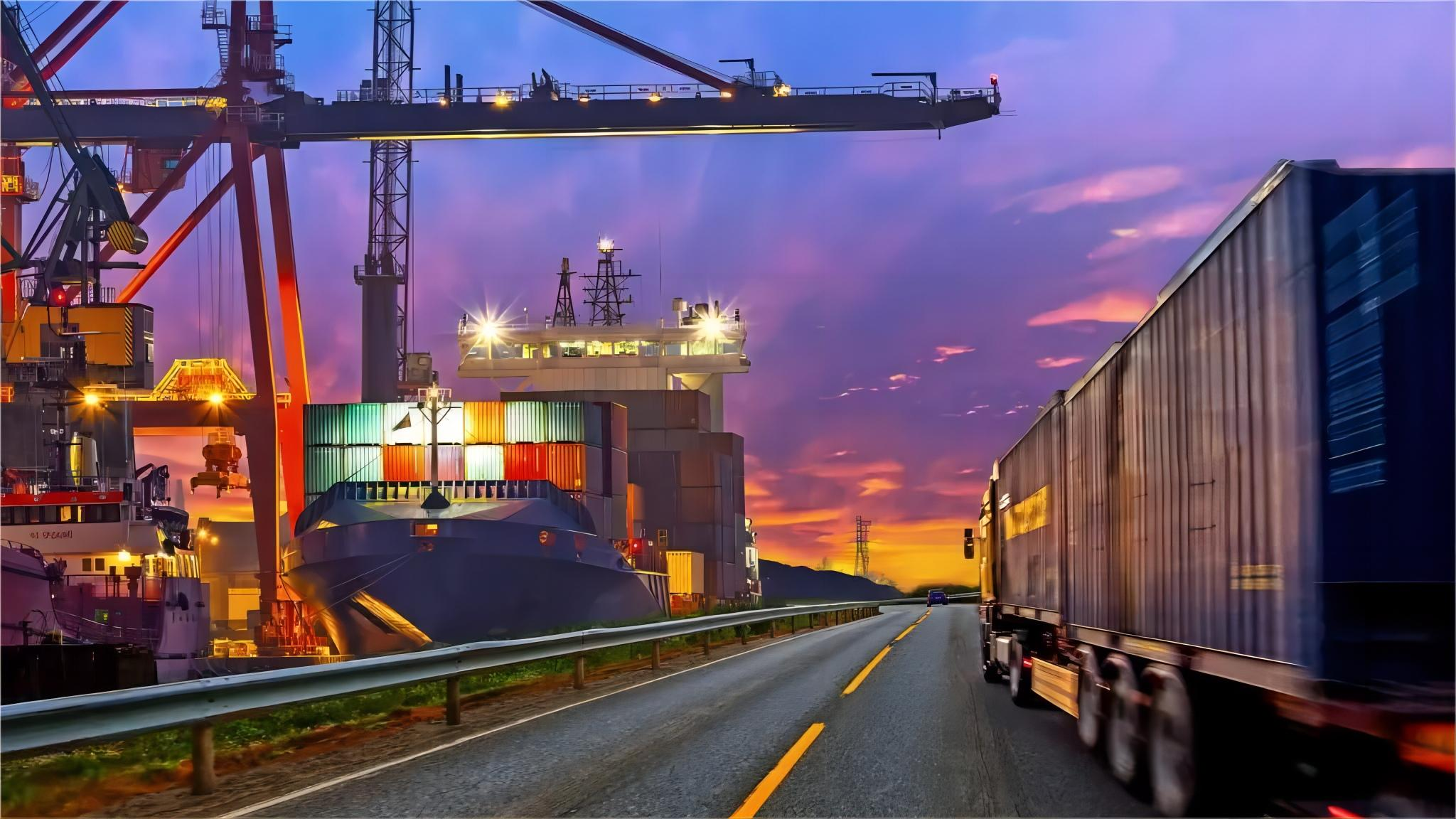 Cargo ship at a major US port unloading containers