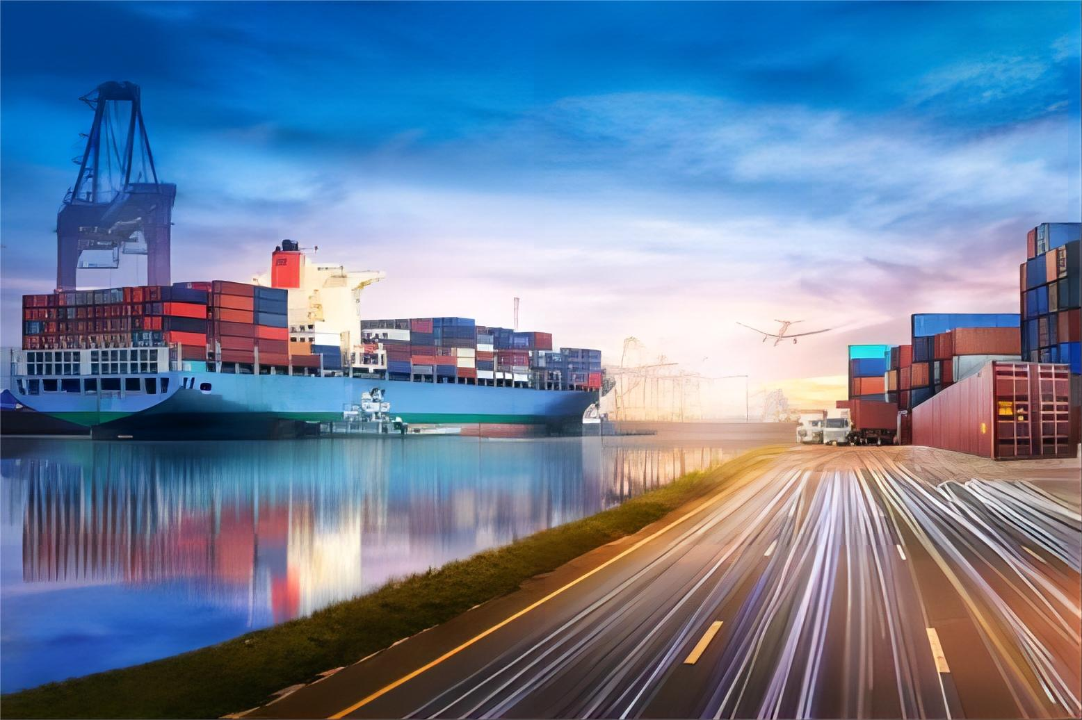 Container ship departing from a Chinese port with consolidated freight