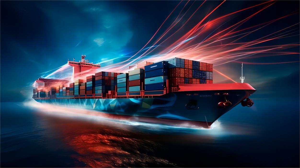 A large container ship being loaded at a Chinese port for export