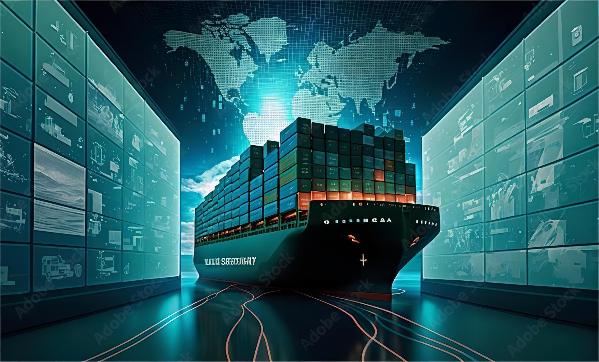 Global map showing shipping routes from China